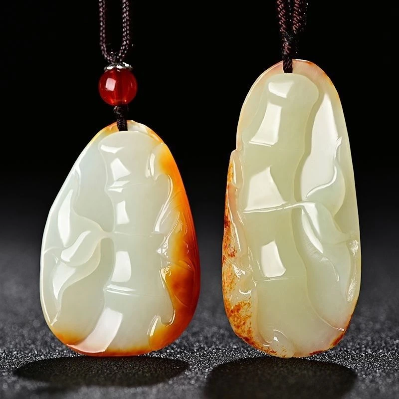 和田玉白玉竹节吊坠男女款红皮竹节吊坠节节高升男女款和田玉挂件