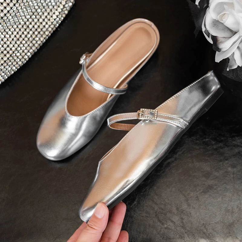 浪漫格调●包头拖鞋女2024春夏新款外穿银色玛丽珍女鞋内增高半拖