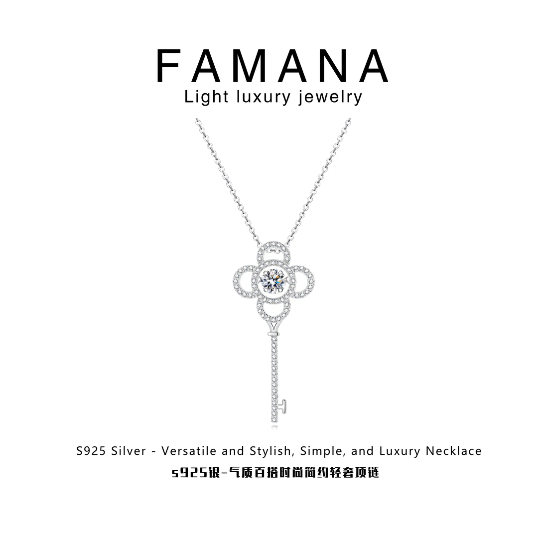 Famana/法曼娜 坠链均925银莫桑石 气质轻奢灵动钥匙项链 （S930）