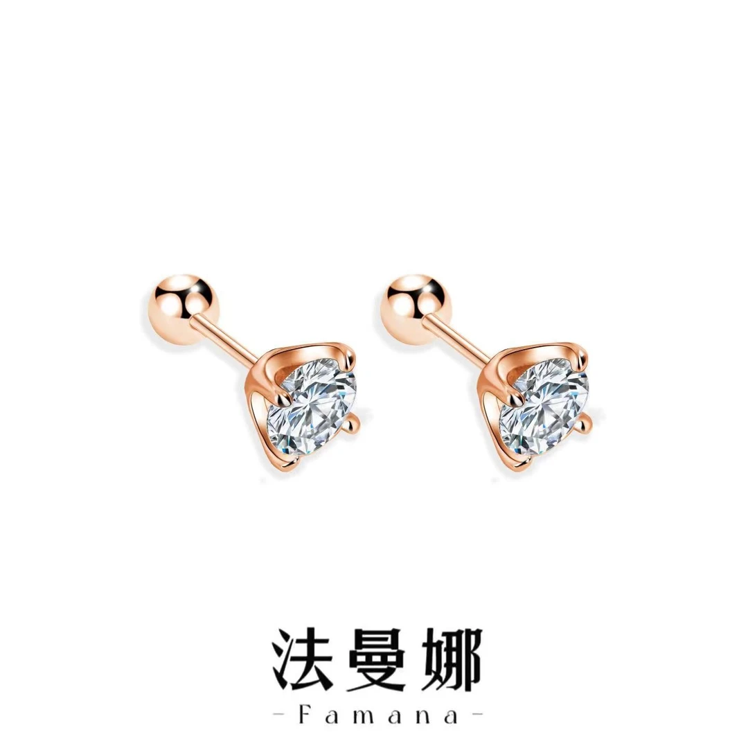 925银莫桑石耳饰 Famana★经典气质四爪防掉莫桑钻螺丝拧扣耳钉