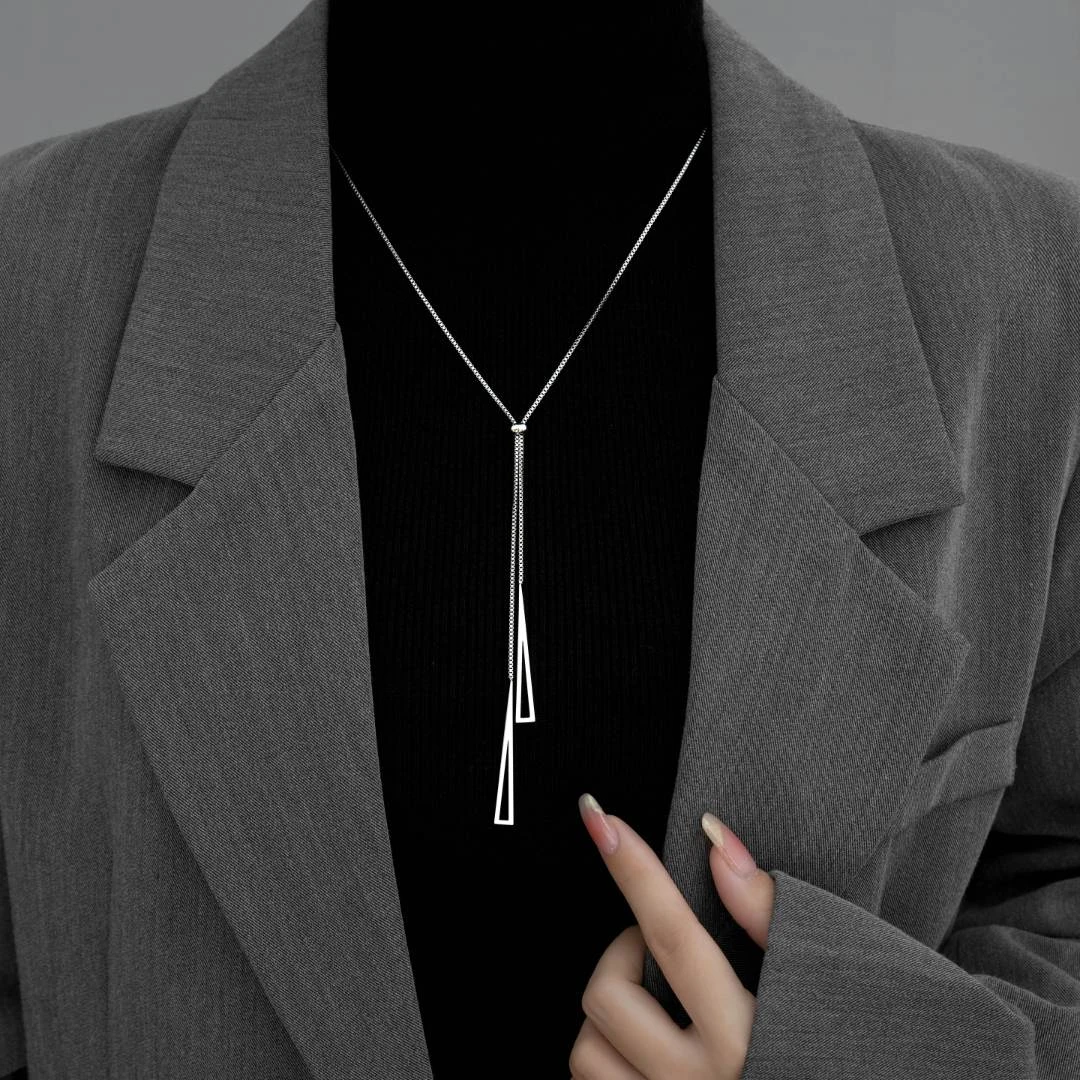 Famana/法曼娜 钛钢项链 简约百搭小众长款几何可调节项链毛衣链