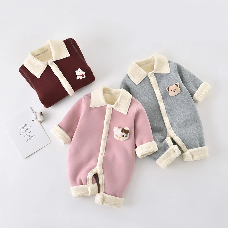 【加厚】婴儿秋冬加厚新款男女宝宝毛绒洋气连体爬服加绒保暖外出服
