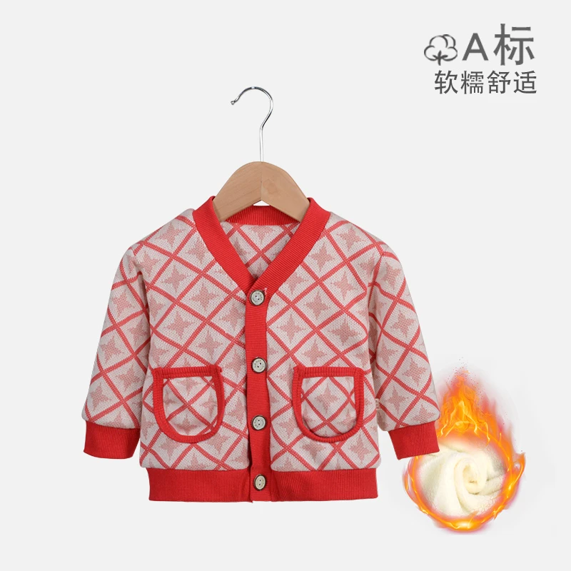 婴儿冬装加绒加厚新生儿衣服宝宝哈衣线衣幼儿毛衣开衫