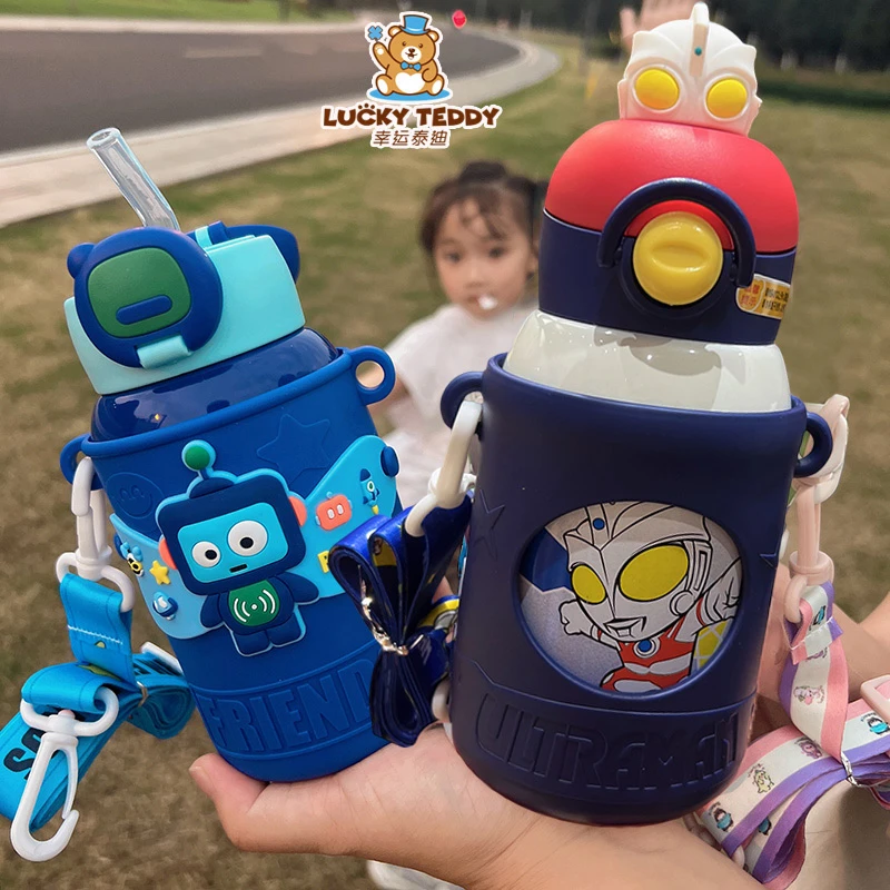 超耐摔儿童保温杯316不锈钢男女宝幼儿园防摔卡通挂绳带吸管水杯