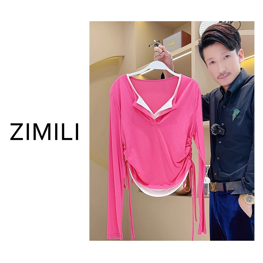 【亮哥女装】2025秋季时尚休闲欧版洋红色修身皮肤衣3236