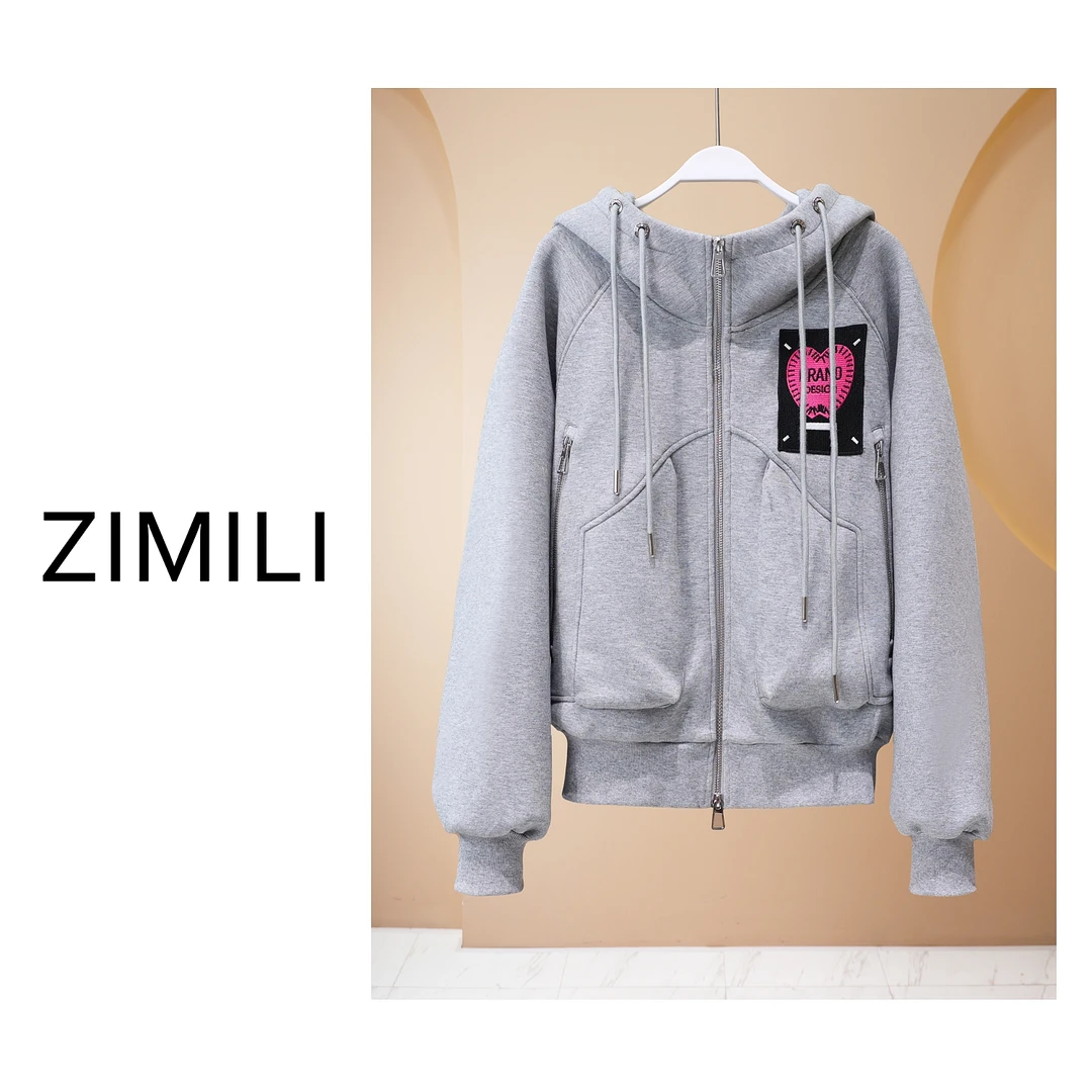 【LIANG哥女装】2024高级灰连帽欧版系列贴布立体刺绣小众外套5195