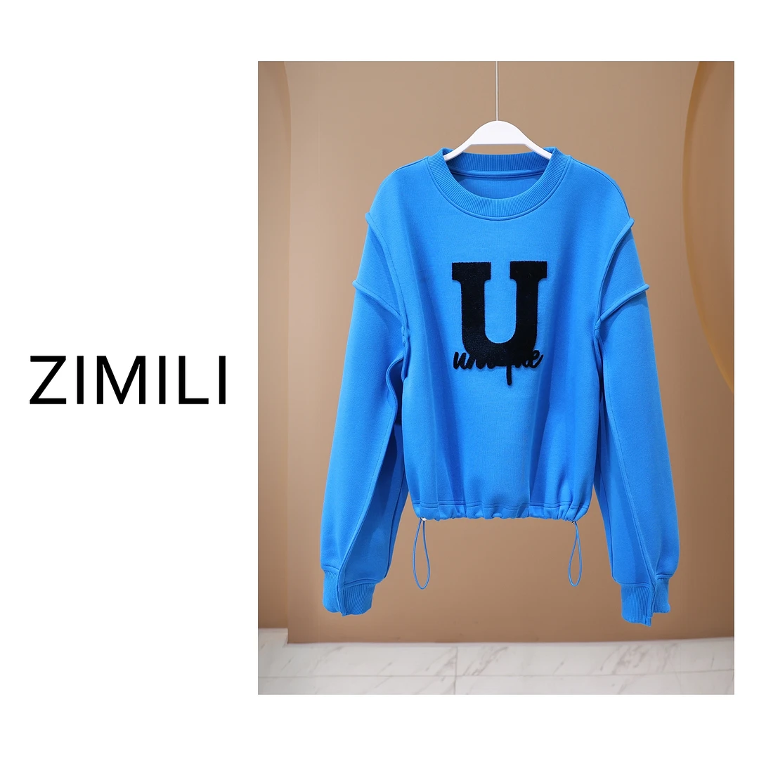 【LING哥女装】2024设计师系列 湖水蓝鱼骨纹卫衣 圆领卫衣/5313