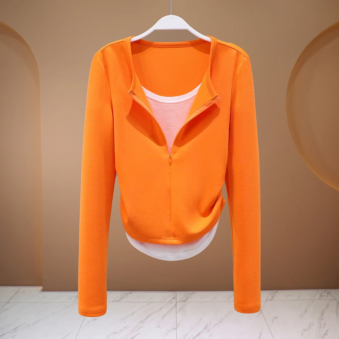 【LIANG哥女装】2024秋冬季高级感系列爱玛橙假两件收腰上衣5050A