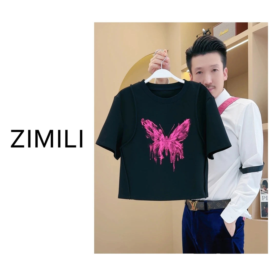 【亮哥女装】2025欧货莱赛尔天丝蝴蝶印花短袖圆领T袖/3323