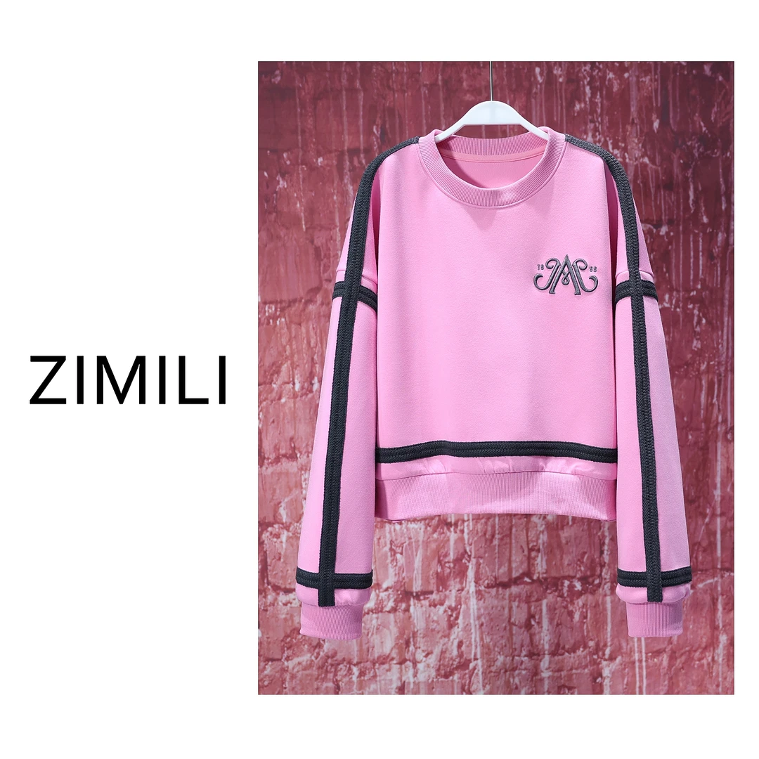 【LIANG哥女装】2024小众欧货洋气减龄 樱花粉刺绣圆领卫衣/5690