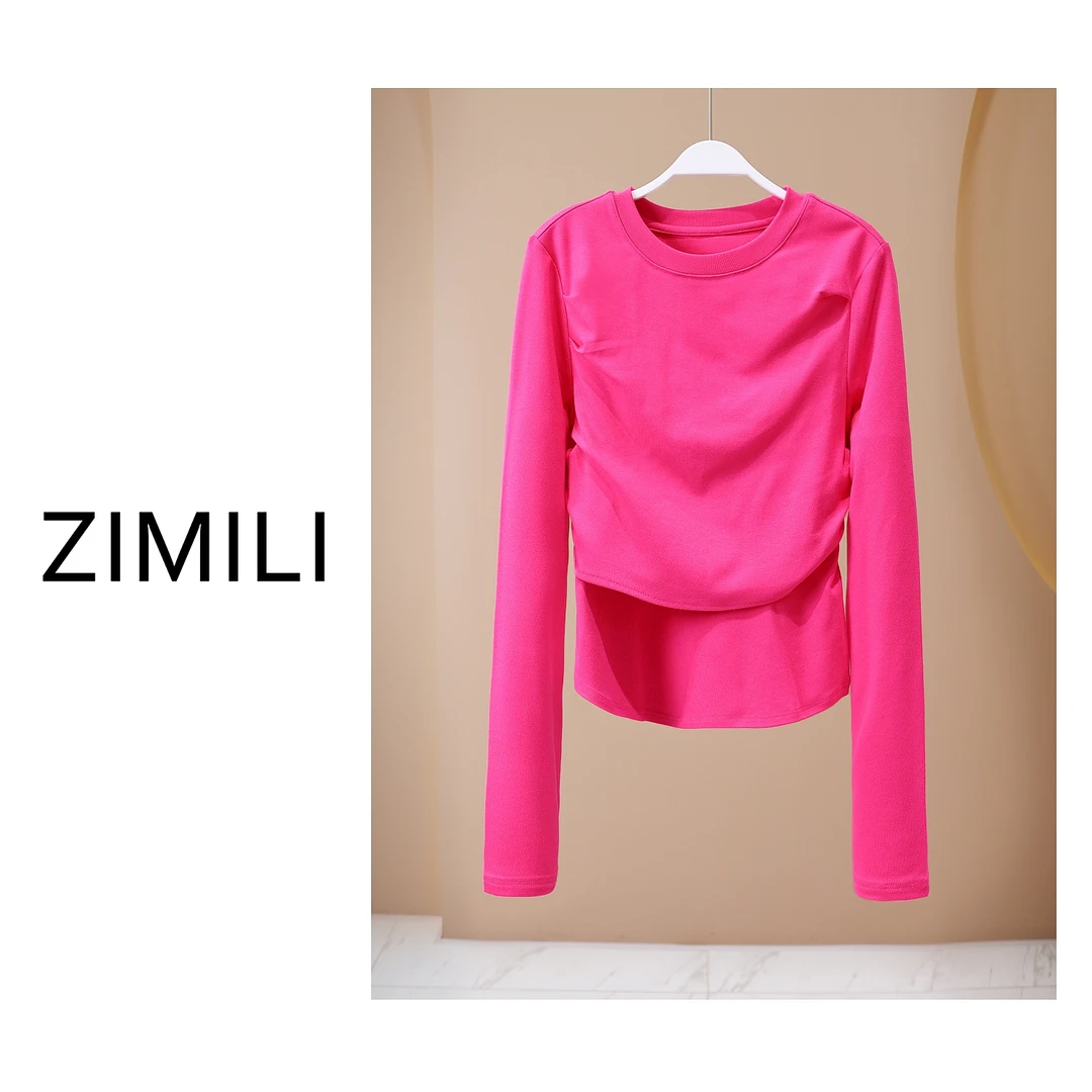 【LIANG哥女装】2024小众洋红色《秀场同款》叠层假两件磨毛上衣5222