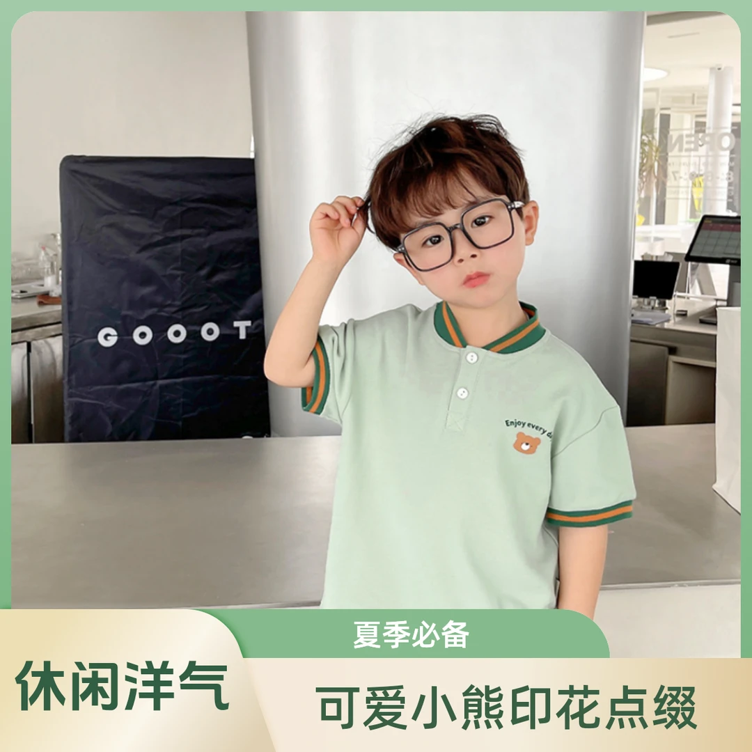 X3810男童韩版宽松百搭男童夏季短袖polo衫T恤休闲洋气潮印花