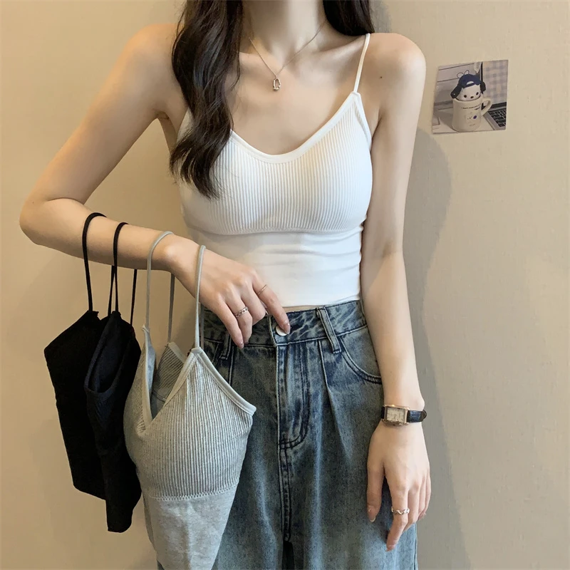 纯色吊带背心女内搭外穿带胸垫运动美背修身无钢圈打底吊带背心女