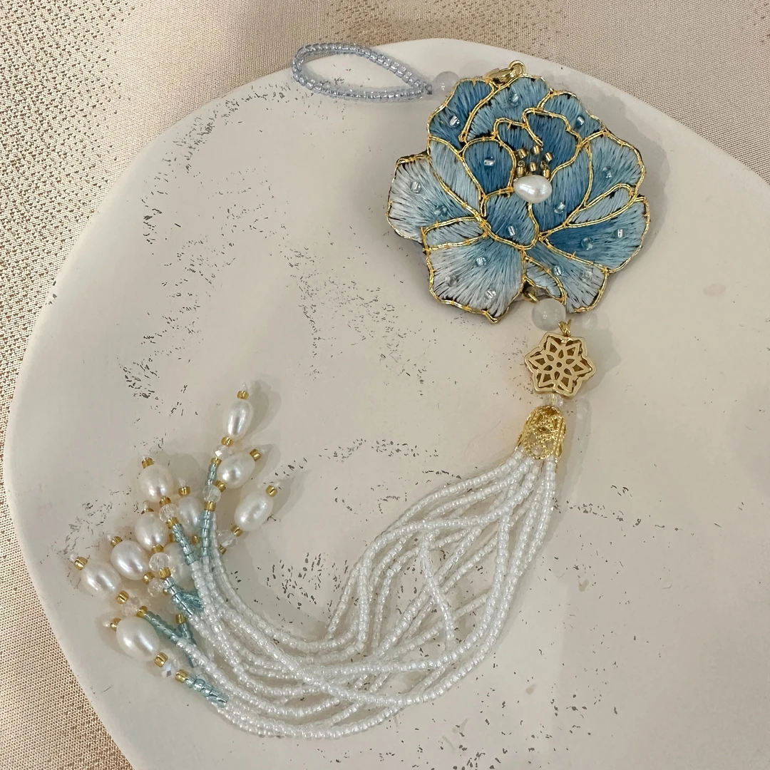 苏工刺绣牡丹花胸针 旗袍汉服配饰 手工绣