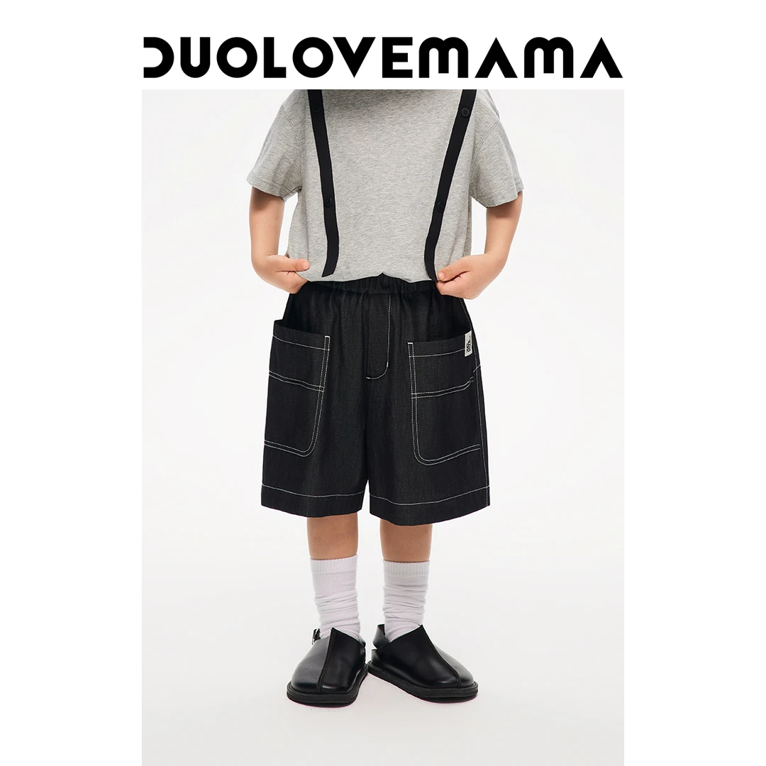 DUOLOVEMAMA 大口袋牛仔儿童短裤休闲工装男女童宽松百搭裤子夏款