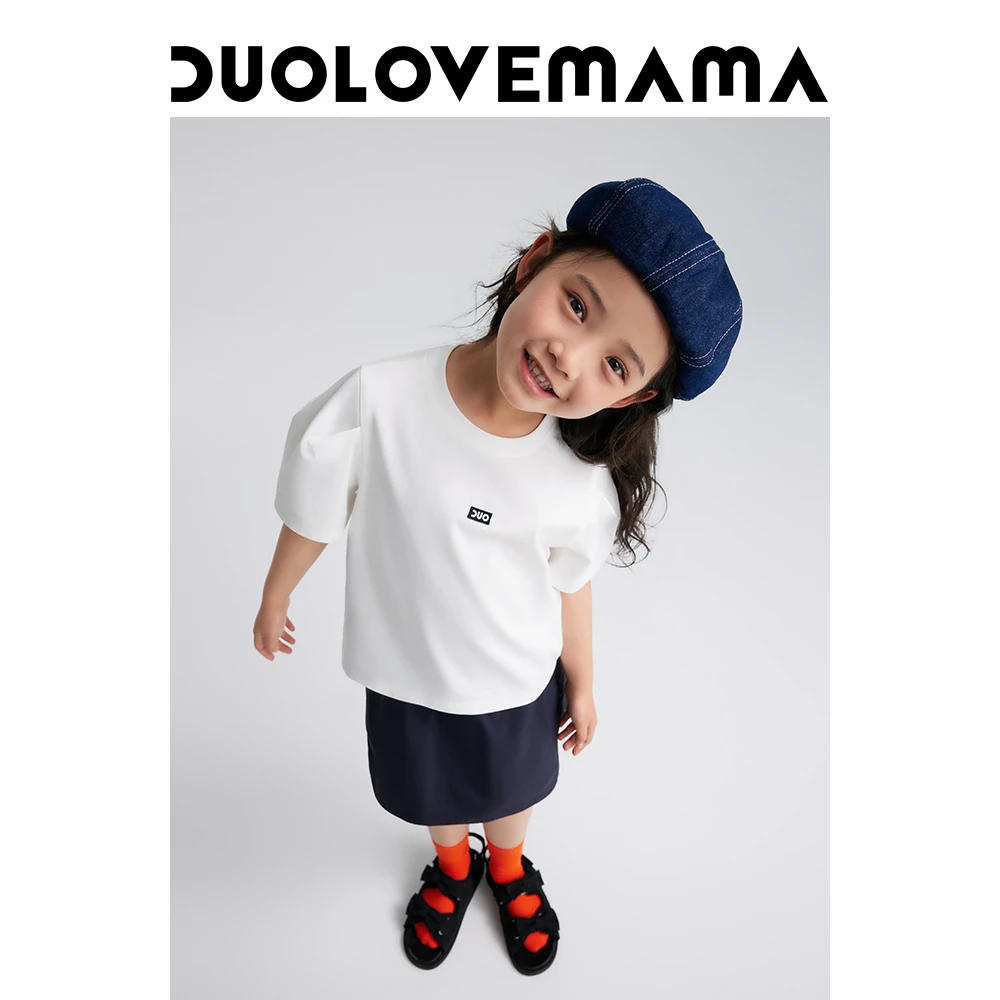 DUOLOVEMAMA 立体花苞袖儿童T恤夏季男女童清爽百搭运动短袖