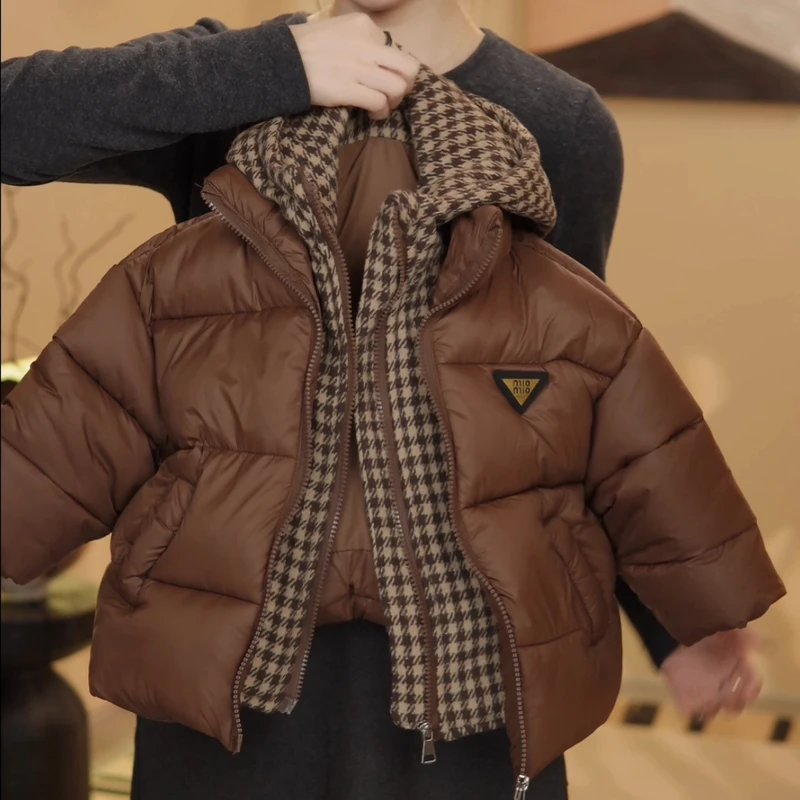 2024秋冬新款童装假两件加厚棉衣儿童中性韩版连帽外套潮