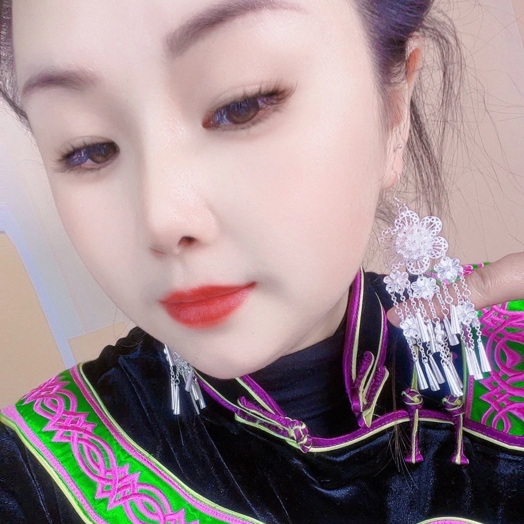 足银耳饰 紫银坊999民族风纯手工掐丝花丝流苏长款耳环