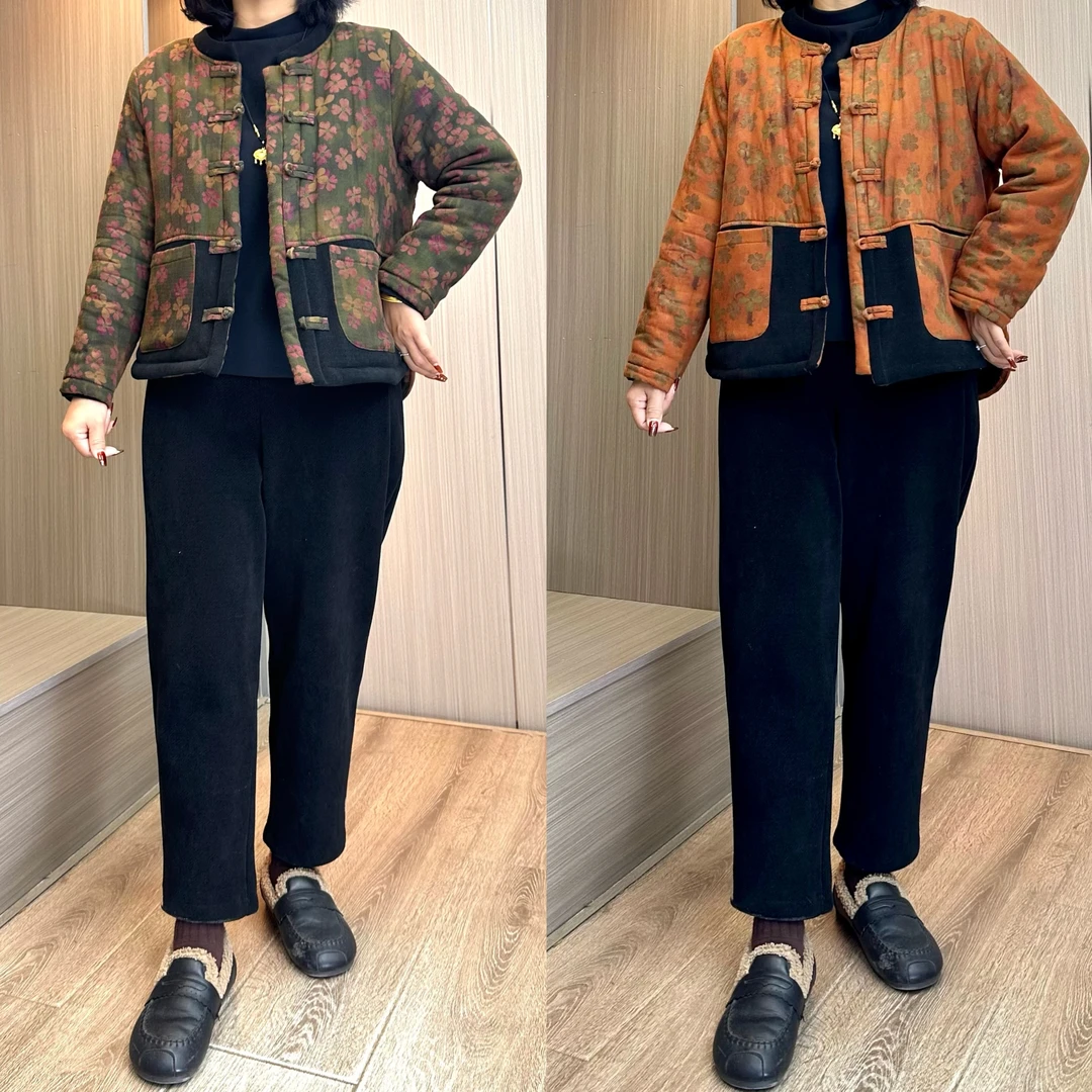 慕琳娅冬季新款加绒加厚棉袄国风妈妈装时尚宽松复古中老年女装