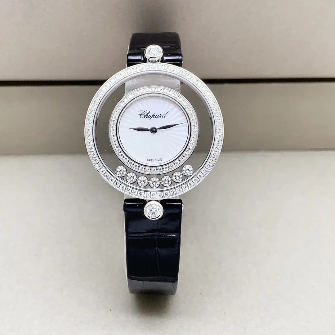95新 Chopard/萧邦 快乐钻系列/白金原钻/32mm/全套/石英/女表