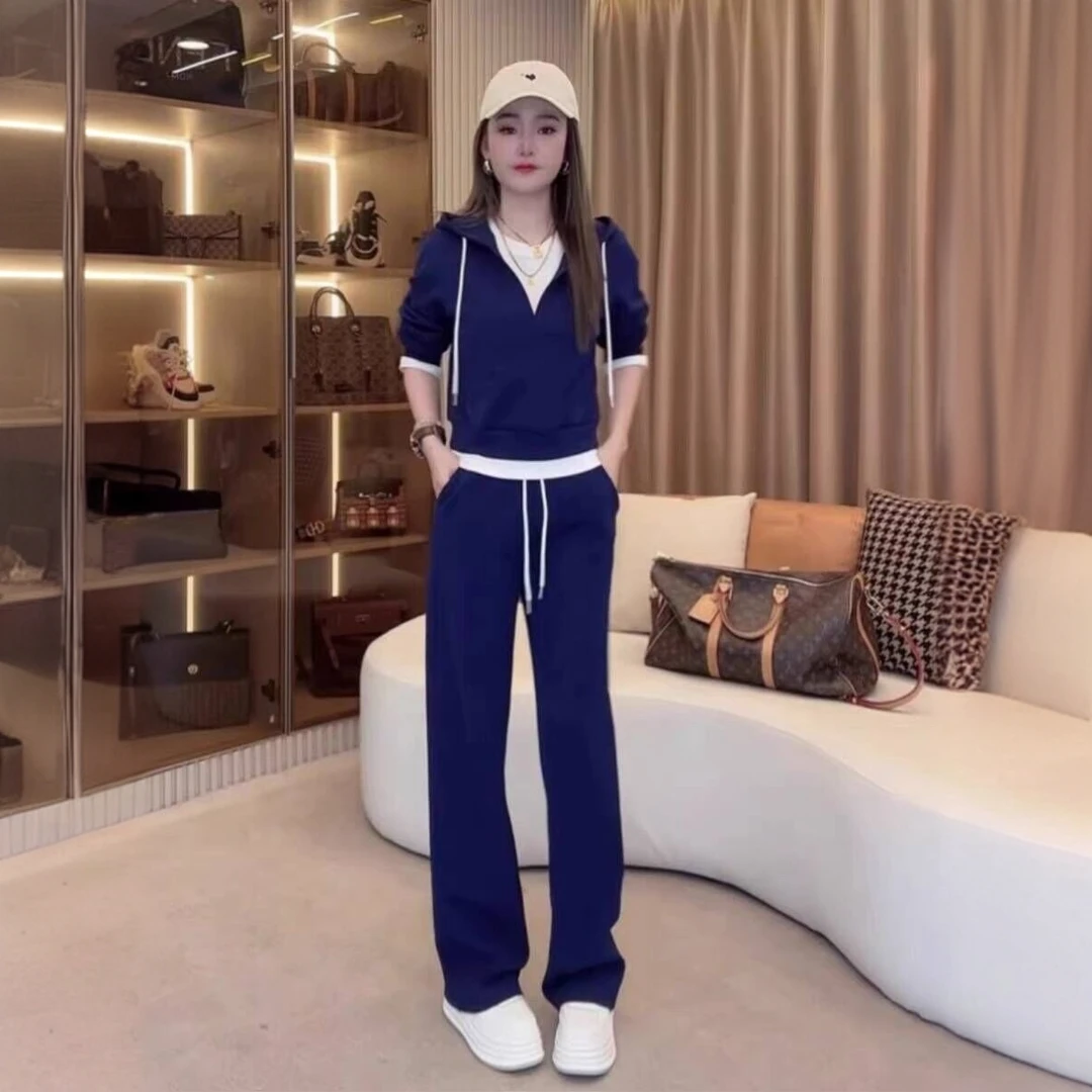 【黄微倪】 加绒加厚新款三件套装连帽设计感卫衣长裤三件套装女