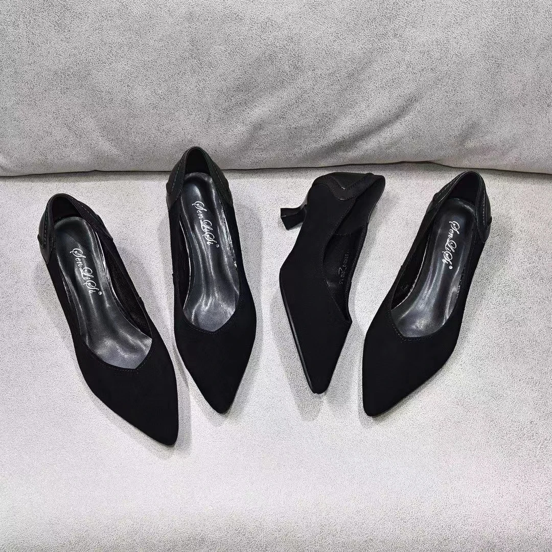 黑色尖头浅口高跟鞋气质舒适时尚休闲百搭性感女士细跟职业单鞋