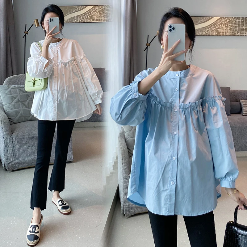孕妇可哺乳秋装套装时尚款小个子娃娃衫春秋上衣女孕妇装秋季衬衫
