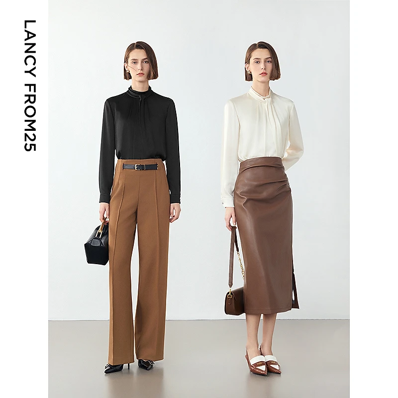 朗姿法式气质设计感醋酸衬衣冬季新款高级感法式内搭衬欧若风