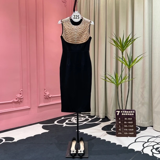 【甄菲】11138气质轻奢手工串珠修身显瘦御姐包臀连衣裙