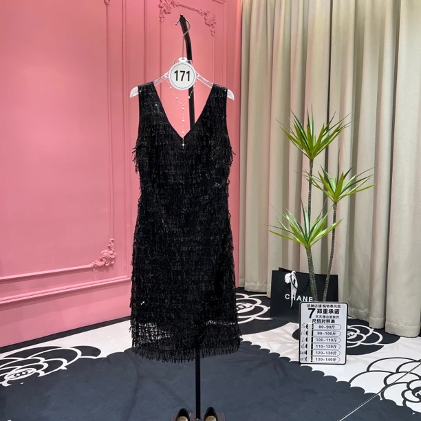 【甄菲】原创重工流苏宽松遮肉中长气质日常礼服连衣裙