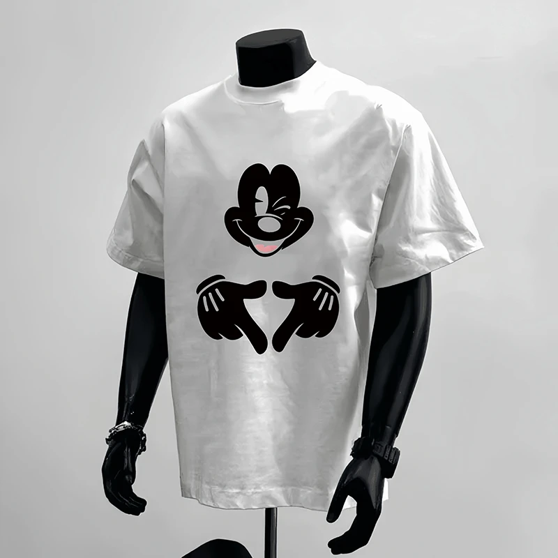 古梵沃100%纯棉宽松重磅小众夏季卡通印花短袖T恤ins高街潮牌上衣