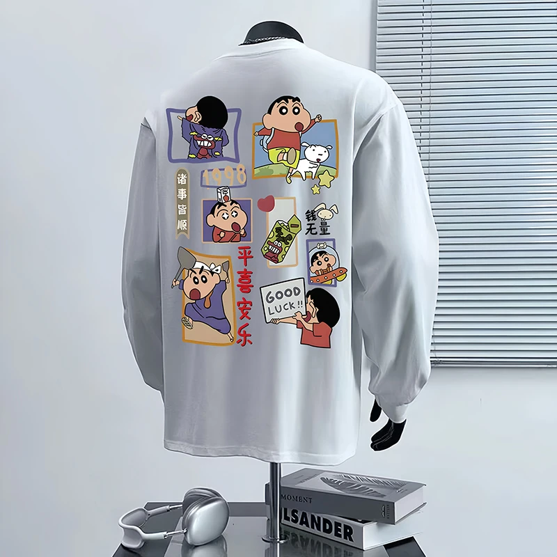 赫库森秋季重磅纯棉长袖T恤宽松潮流时尚印花宽松圆领潮流长袖T恤