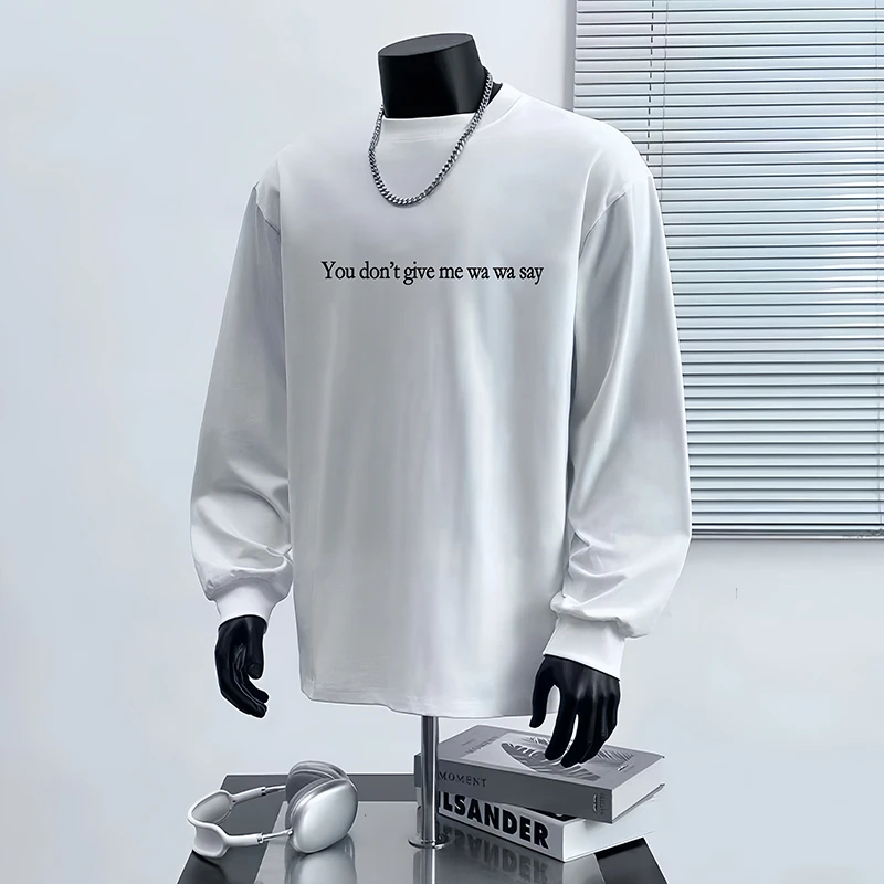 赫库森秋季重磅纯棉长袖T恤宽松潮流时尚印花宽松圆领潮流长袖T恤