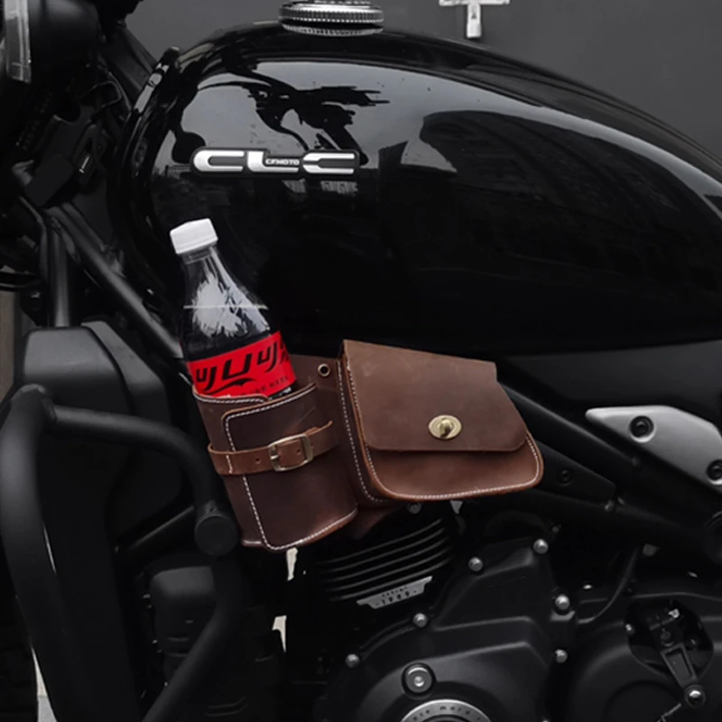 适用春风450CLC水杯包复古牛皮前侧油箱包改装配件边盖小挂包