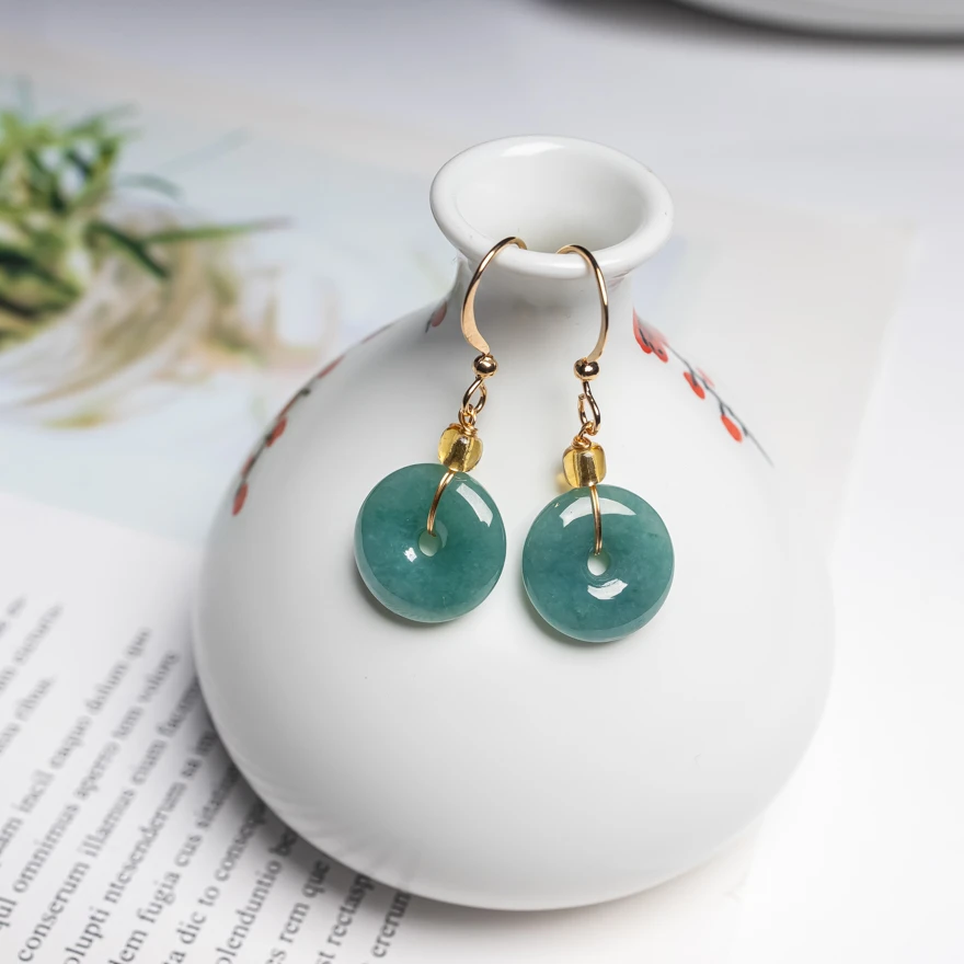 天然翡翠A货 气质时尚翡翠平安扣耳饰精美简约款【多样性随机发货】