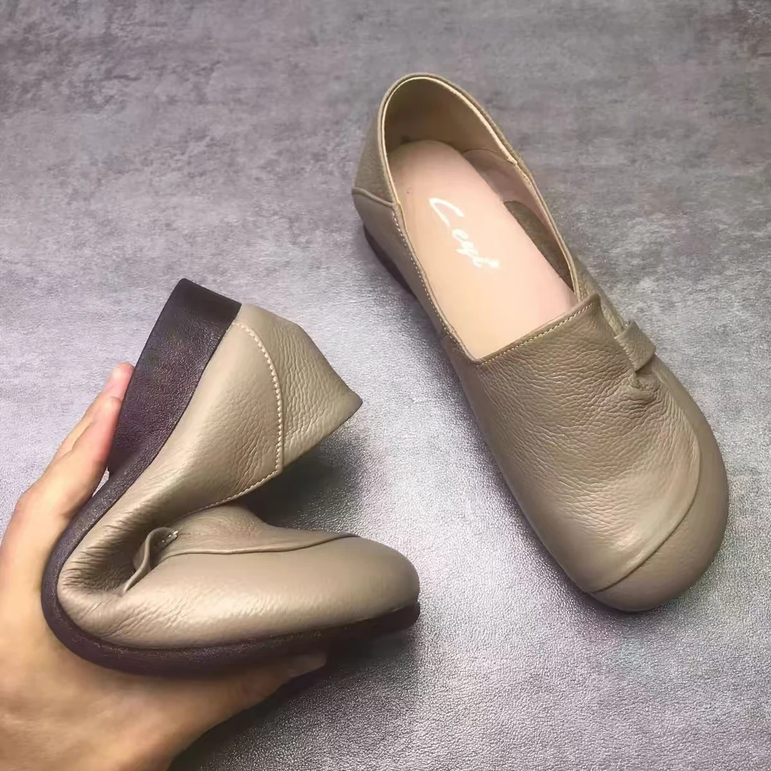 2024新款一脚蹬豆豆鞋懒人低跟平底鞋百搭舒适软底妈妈鞋复古女士