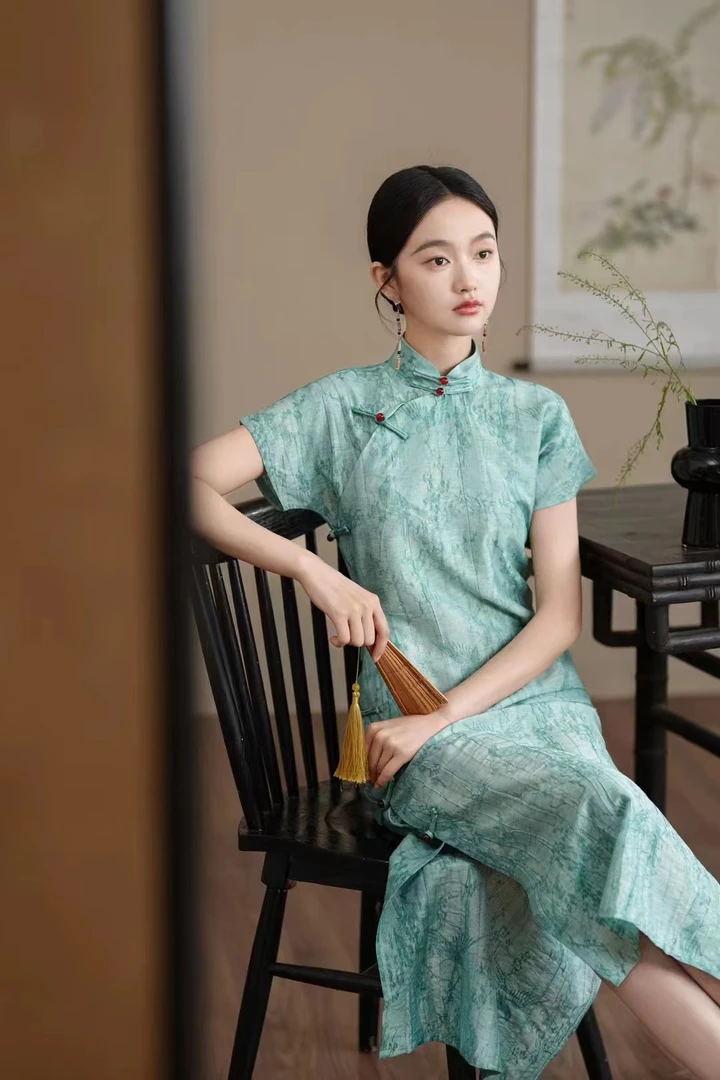 蝶自来旗袍  <<翠玉珠>>全开襟气质典雅复古中式旗袍少女