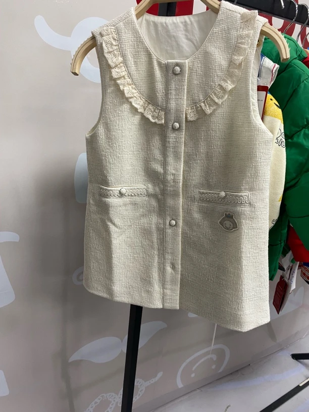 珍珠流苏小香风毛呢马甲女春秋显瘦背心外套