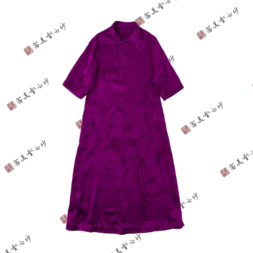 富美国风原创香云纱连衣裙F8119喜上眉梢