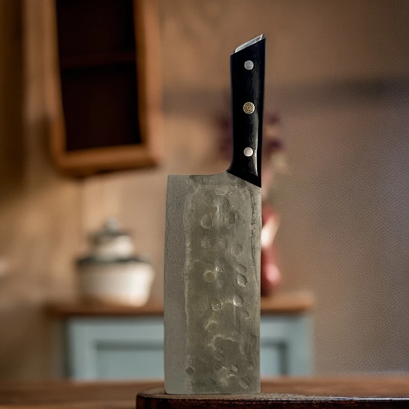 手工锻打大马士革菜刀手工菜刀家用切片刀商用厨师菜刀锋利耐用
