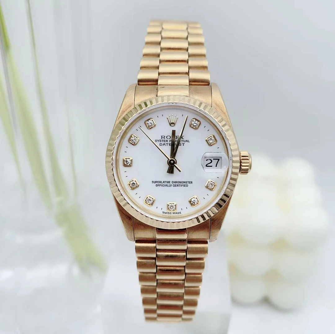 99新 Rolex/劳力士 女装日志68278烤瓷白31表径原镶钻单表
