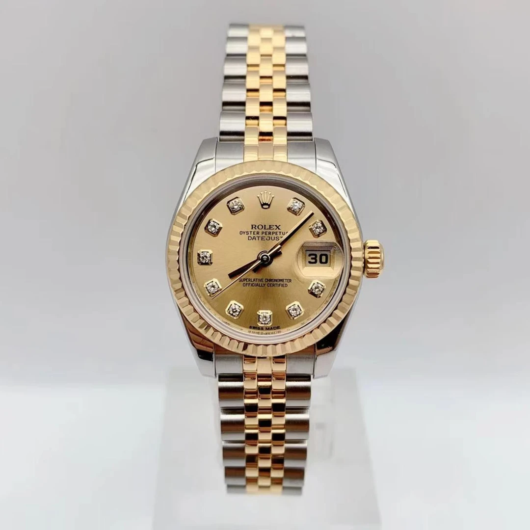 99新 Rolex/劳力士 日志179173 香槟金原钻 表径26mm 单表