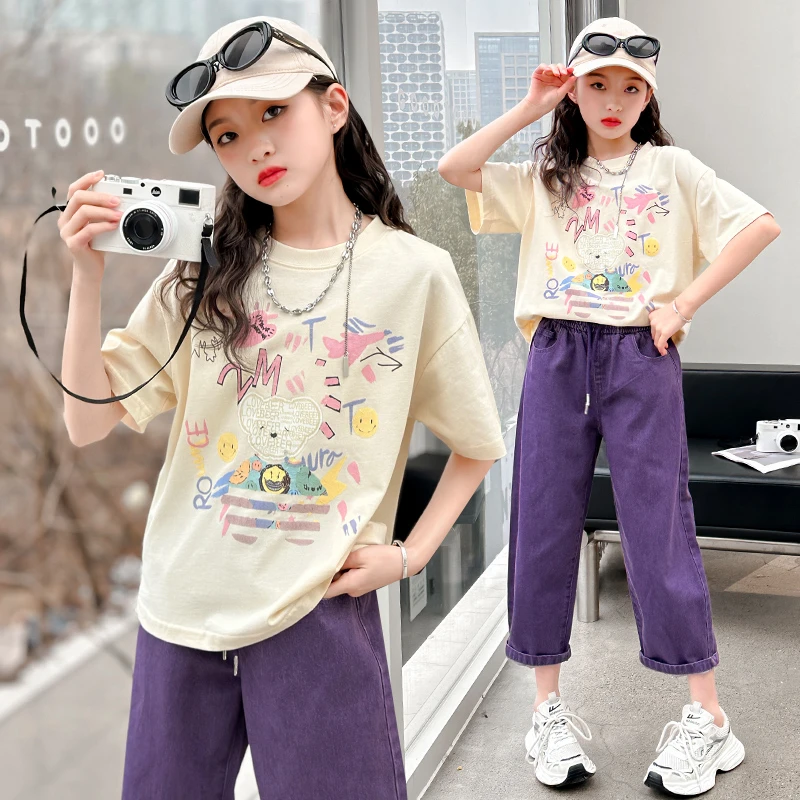 夏季女童短袖t恤2025新款6-9岁11夏装儿童小女孩卡通上衣韩版体恤