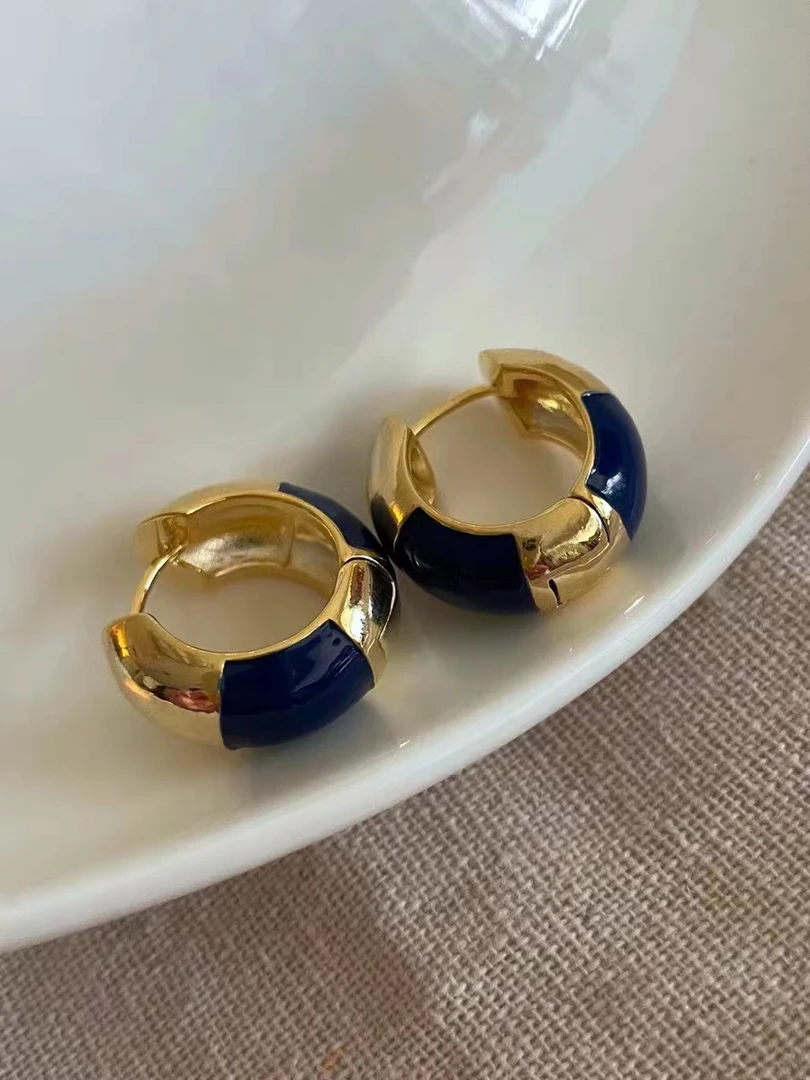铜合金耳饰 a479张嘉倪同款高级感轻奢滴釉撞色简约气质百搭耳环