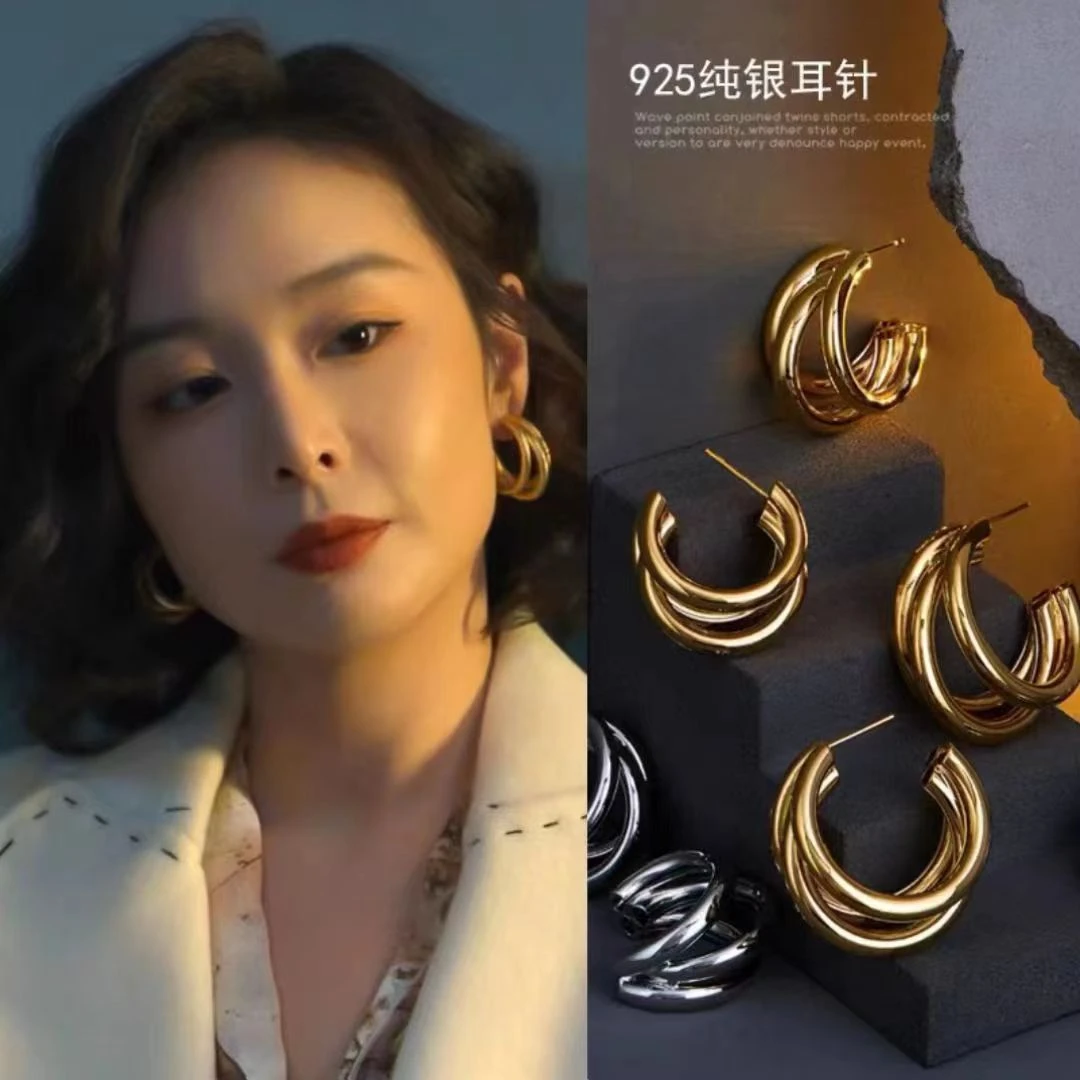 铜合金耳饰 a056狂飙大嫂陈书婷高叶同款多层C形小众气质耳饰