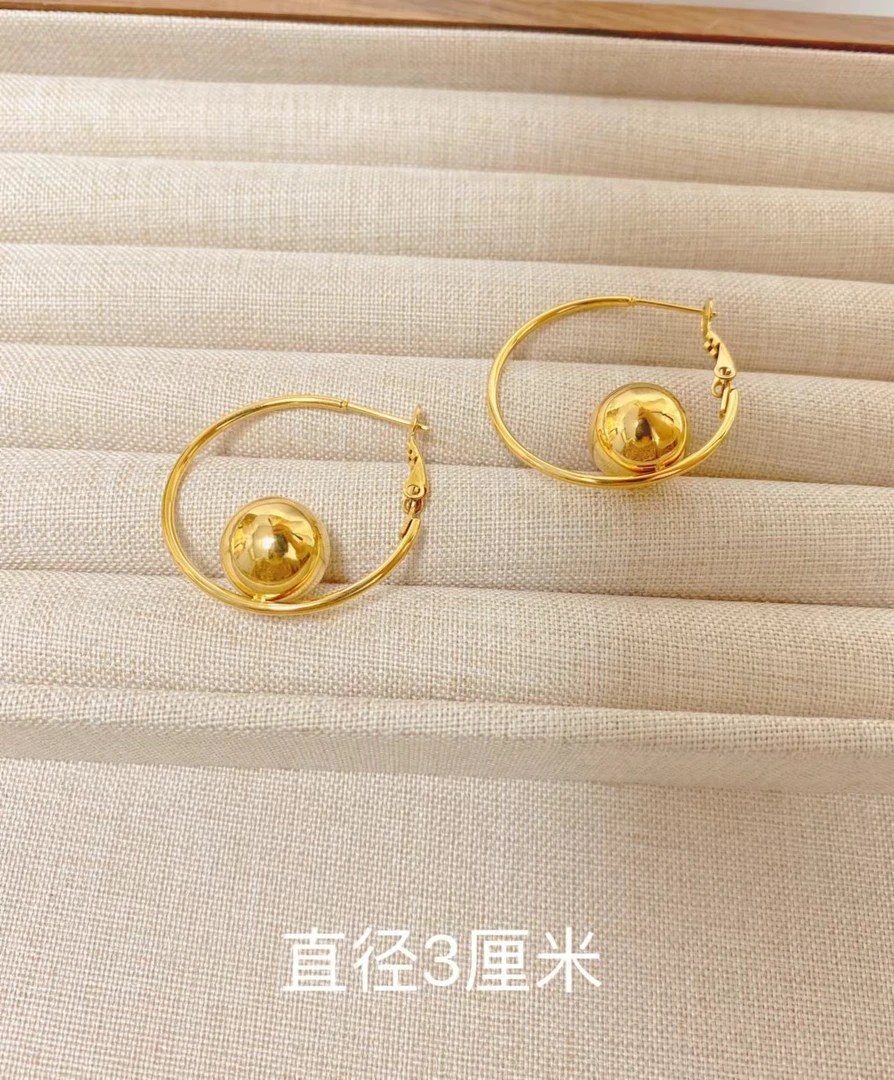 钛钢耳饰 a562欧美复古个性时尚冷淡风小金球百搭气质耳圈