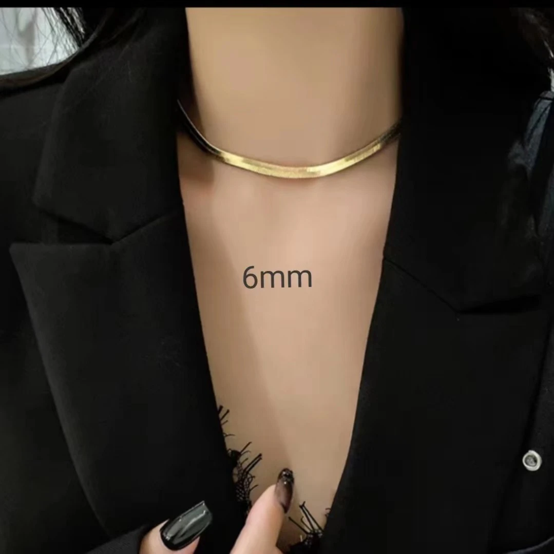 钛钢项链 b019百搭宽版扁蛇骨链简约个性气质情侣粗项链