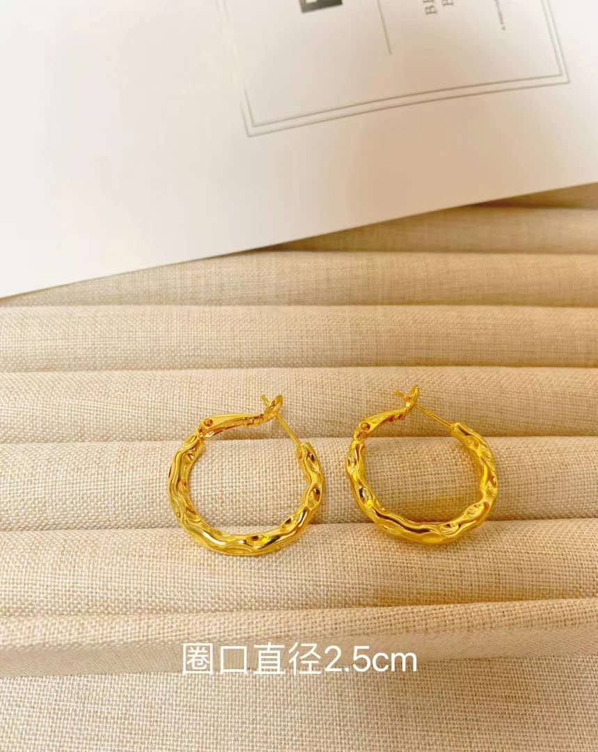 铜合金耳饰 a593刘亦菲同款冷淡风熔岩肌理感轻奢百搭素圈耳饰