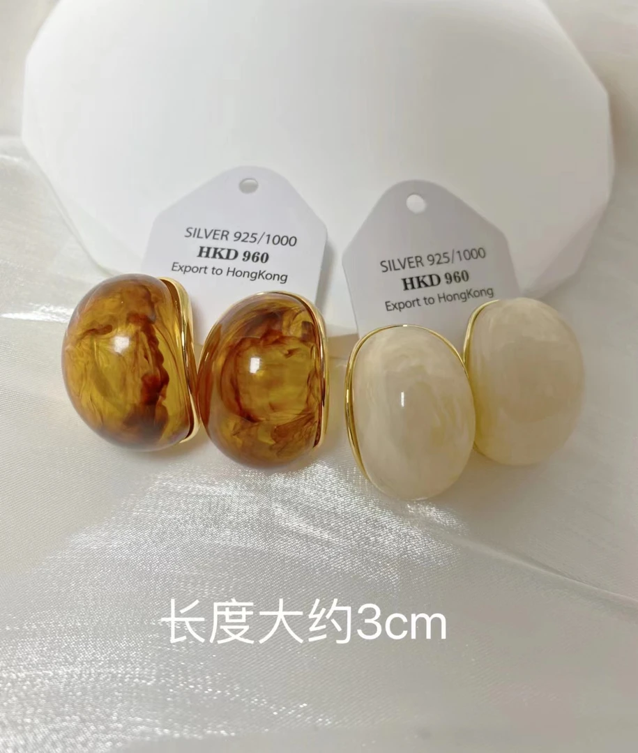 铜合金耳饰 a481欧美个性时尚高级感树脂通透水滴形复古气质耳钉