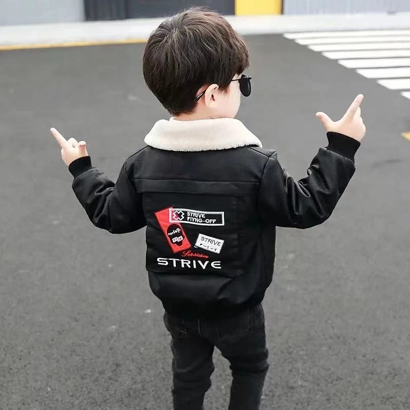 童装男童外套加厚秋冬装2023新款1岁9宝宝皮夹克韩版儿童加绒皮衣